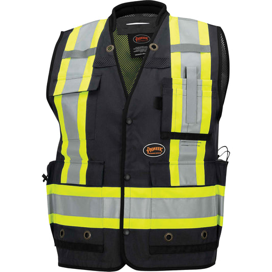 Pioneer 6679 High-Visibility Antimicrobial Mesh-Back Surveyor Vest, Black, Large, Polyester
