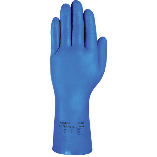 Ansell AlphaTec® 37-501 Blue Medium-Duty Chemical-Resistant Gloves, Size 7, 13" L, Nitrile, 16.5-mil