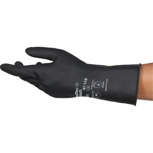 Ansell AlphaTec® 87-118 Chemical-Resistance Gloves, Size 2X-Large/11, 12.6" L, Rubber Latex, Cotton Inner Lining, 31-mil