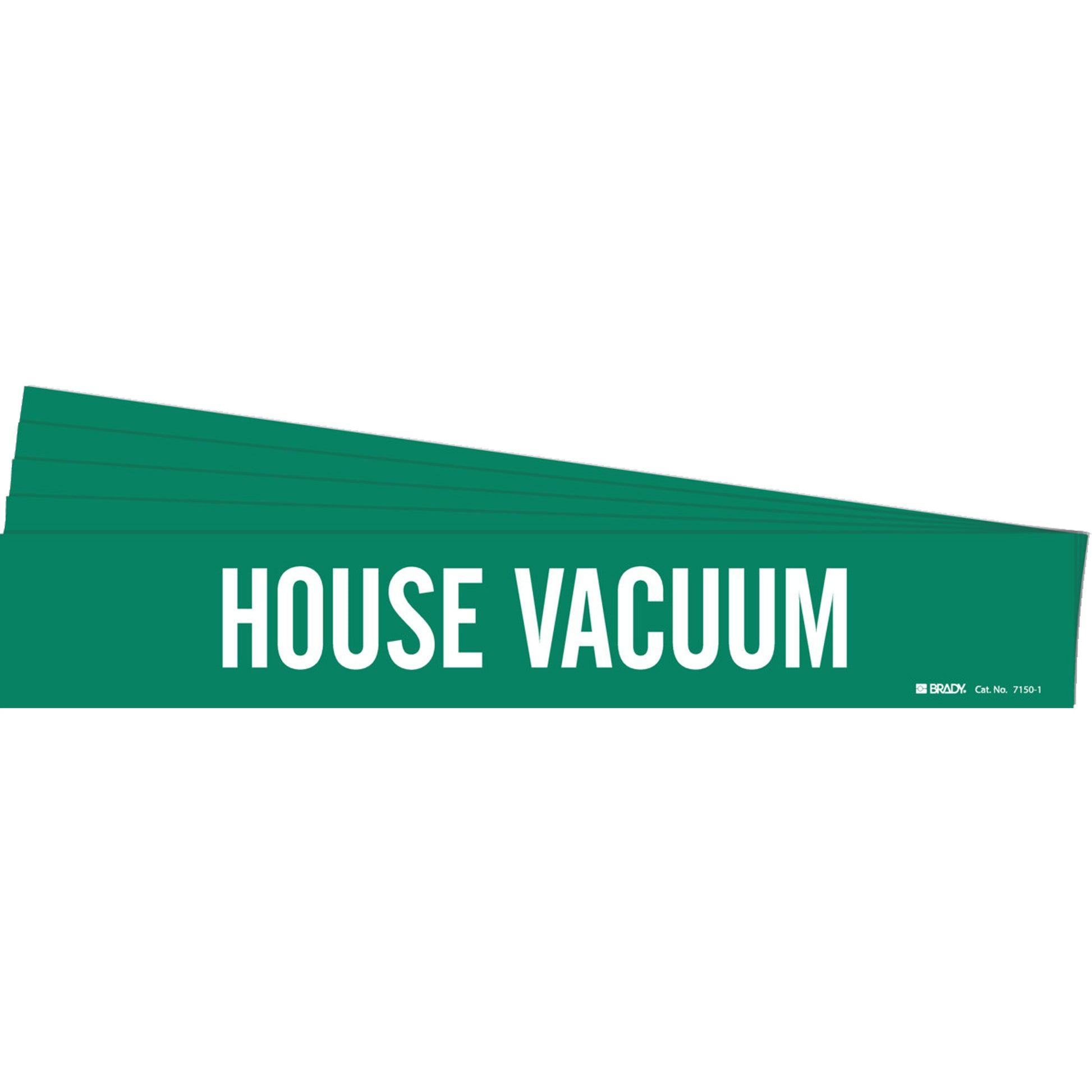 Brady "House Vacuum" Pipe Marker, Self-Adhesive, 2-1/4" H x 14" W, White on Green