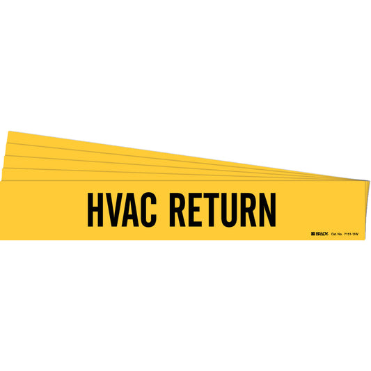 Brady "HVAC Return" Pipe Marker, Self-Adhesive, 4" H x 24" W, Black on Yellow