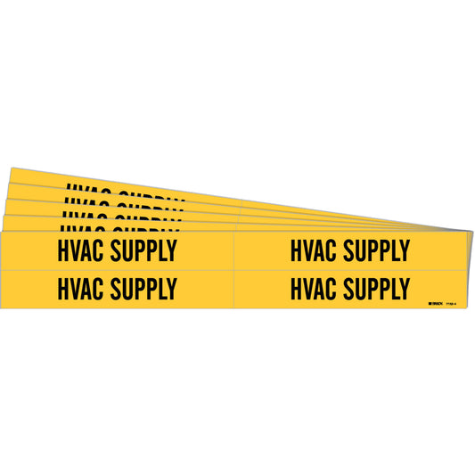 Brady "HVAC Supply" Pipe Markers, Self-Adhesive, 1-1/8" H x 7" W, Black on Yellow