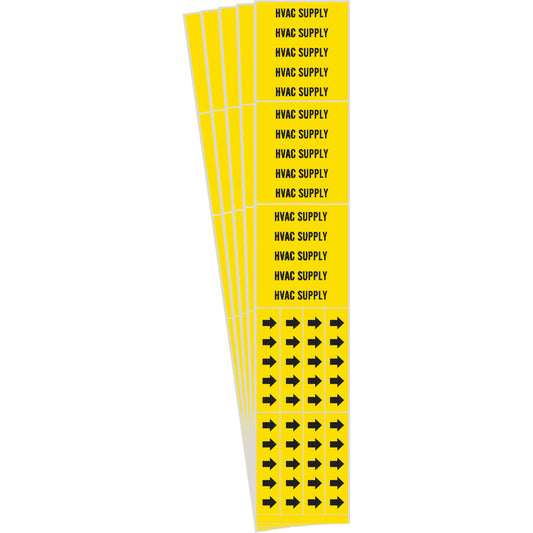 Brady "HVAC Supply" Pipe Markers, Self-Adhesive, 2-1/4" H x 2-3/4" W, Black on Yellow