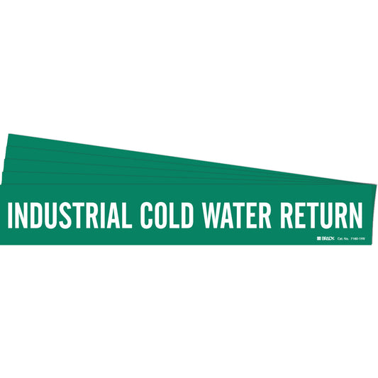 Brady "Industrial Cold Water Return" Pipe Marker, Self-Adhesive, 4" H x 24" W, White on Green