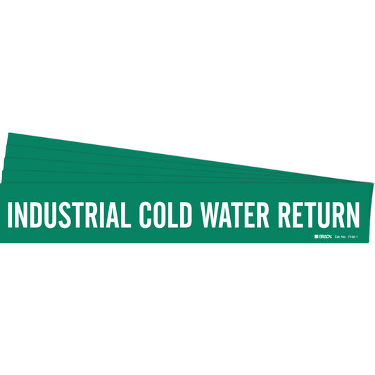 Brady "Industrial Cold Water Return" Pipe Marker, Self-Adhesive, 2-1/4" H x 14" W, White on Green