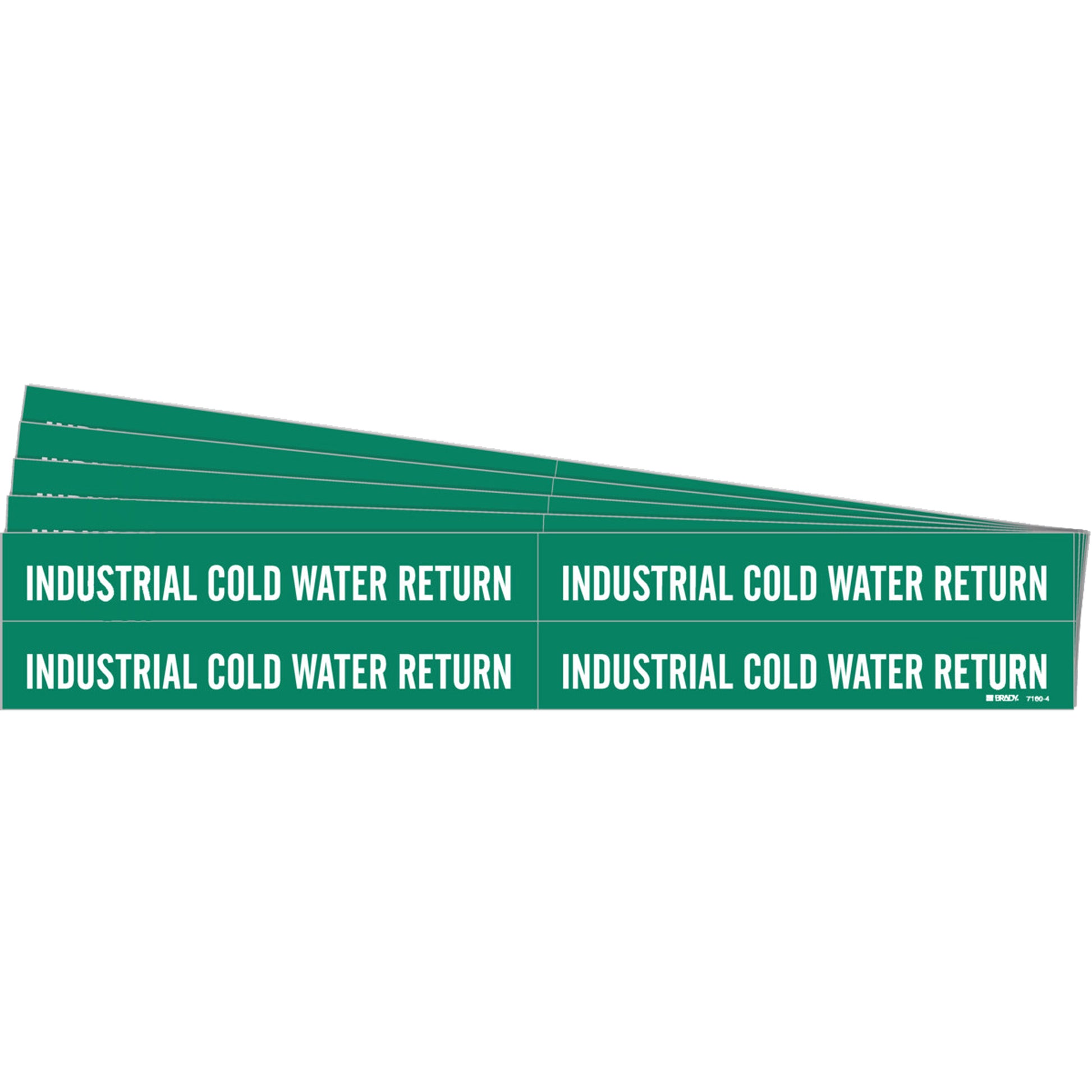 Brady "Industrial Cold Water Return" Pipe Markers, Self-Adhesive, 1-1/8" H x 7" W, White on Green