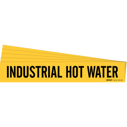Brady "Industrial Hot Water" Pipe Marker, Self-Adhesive, 4" H x 24" W, Black on Yellow