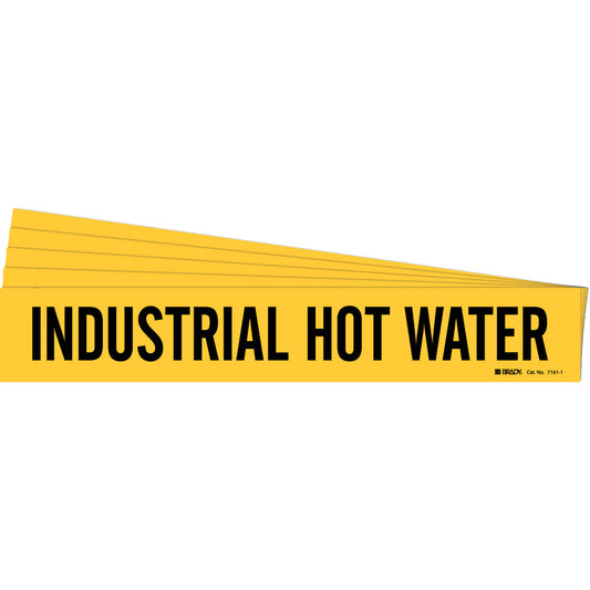 Brady "Industrial Hot Water" Pipe Marker, Self-Adhesive, 2-1/4" H x 14" W, Black on Yellow