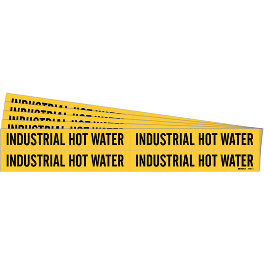 Brady "Industrial Hot Water" Pipe Markers, Self-Adhesive, 1-1/8" H x 7" W, Black on Yellow