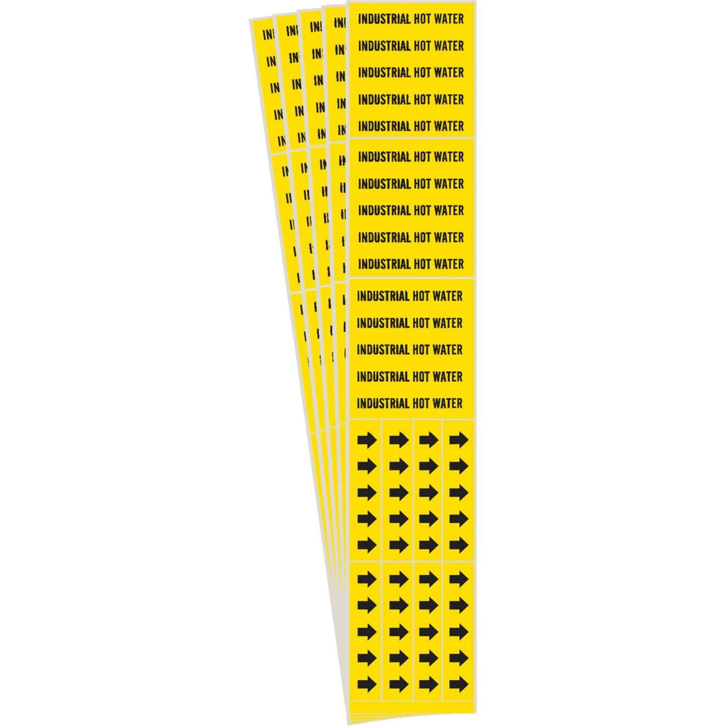 Brady "Industrial Hot Water" Pipe Markers, Self-Adhesive, 2-1/4" H x 2-3/4" W, Black on Yellow
