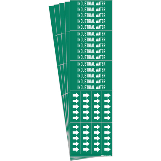 Brady "Industrial Water" Pipe Markers, Self-Adhesive, 2-1/4" H x 2-3/4" W, White on Green