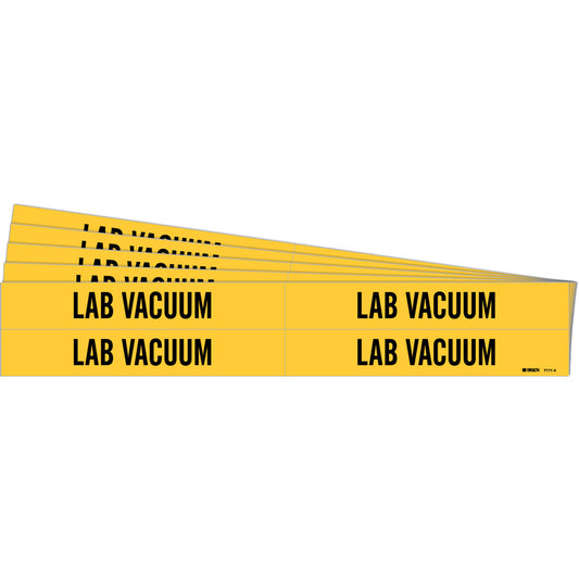 Brady "Lab Vacuum" Pipe Markers, Self-Adhesive, 1-1/8" H x 7" W, Black on Yellow