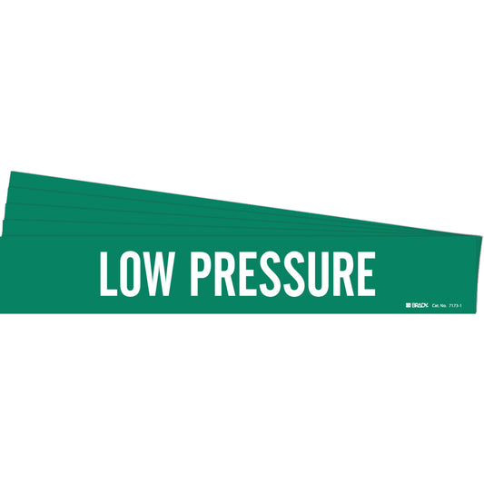Brady "Low Pressure" Pipe Marker, Self-Adhesive, 2-1/4" H x 14" W, White on Green