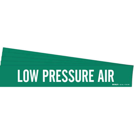 Brady "Low Pressure Air" Pipe Marker, Self-Adhesive, 4" H x 24" W, White on Green