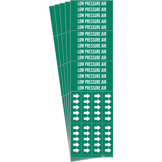 Brady "Low Pressure Air" Pipe Markers, Self-Adhesive, 2-1/4" H x 2-3/4" W, White on Green