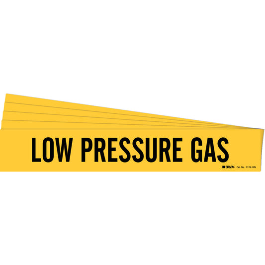 Brady "Low Pressure Gas" Pipe Marker, Self-Adhesive, 4" H x 24" W, Black on Yellow