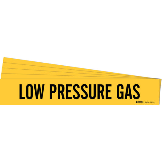 Brady "Low Pressure Gas" Pipe Marker, Self-Adhesive, 2-1/4" H x 14" W, Black on Yellow