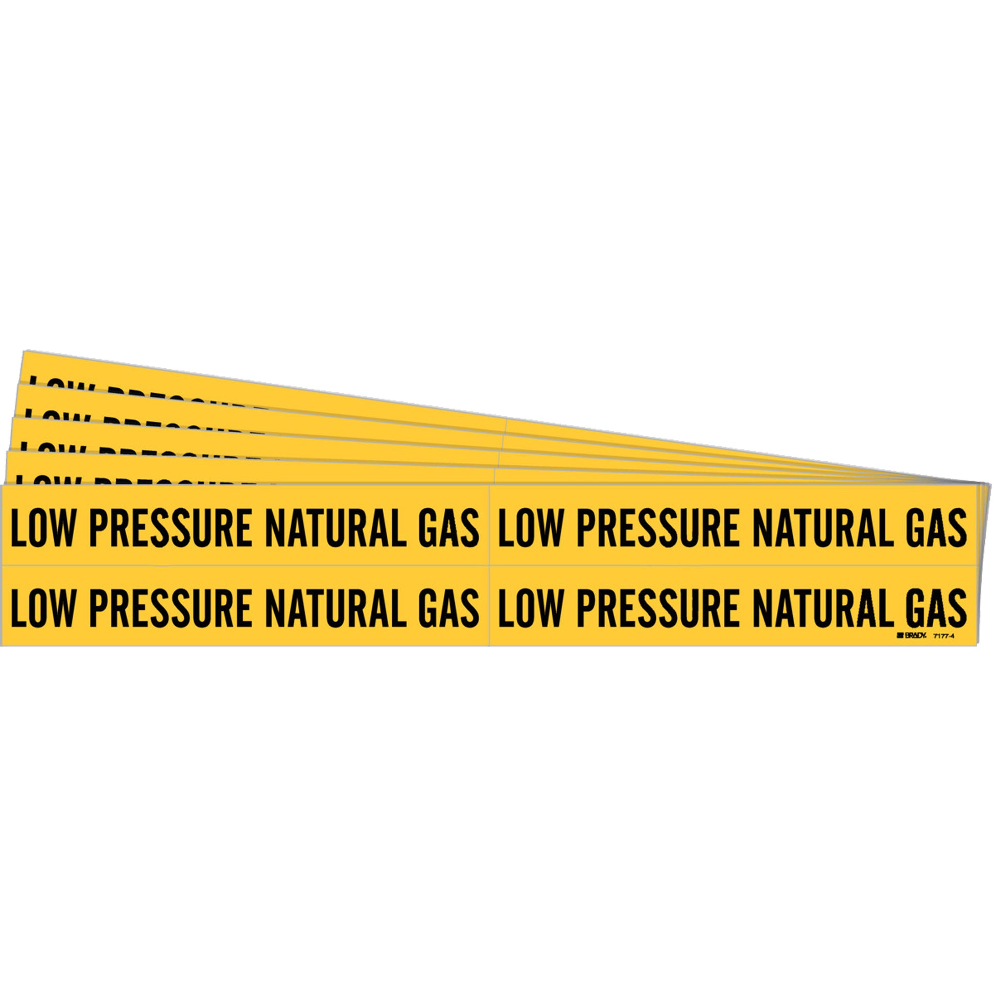Brady "Low Pressure Natural Gas" Pipe Markers, Self-Adhesive, 1-1/8" H x 7" W, Black on Yellow