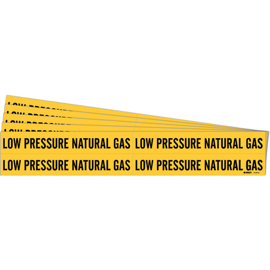 Brady "Low Pressure Natural Gas" Pipe Markers, Self-Adhesive, 1-1/8" H x 7" W, Black on Yellow