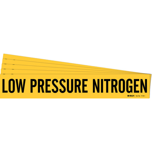 Brady "Low Pressure Nitrogen" Pipe Marker, Self-Adhesive, 2-1/4" H x 14" W, Black on Yellow