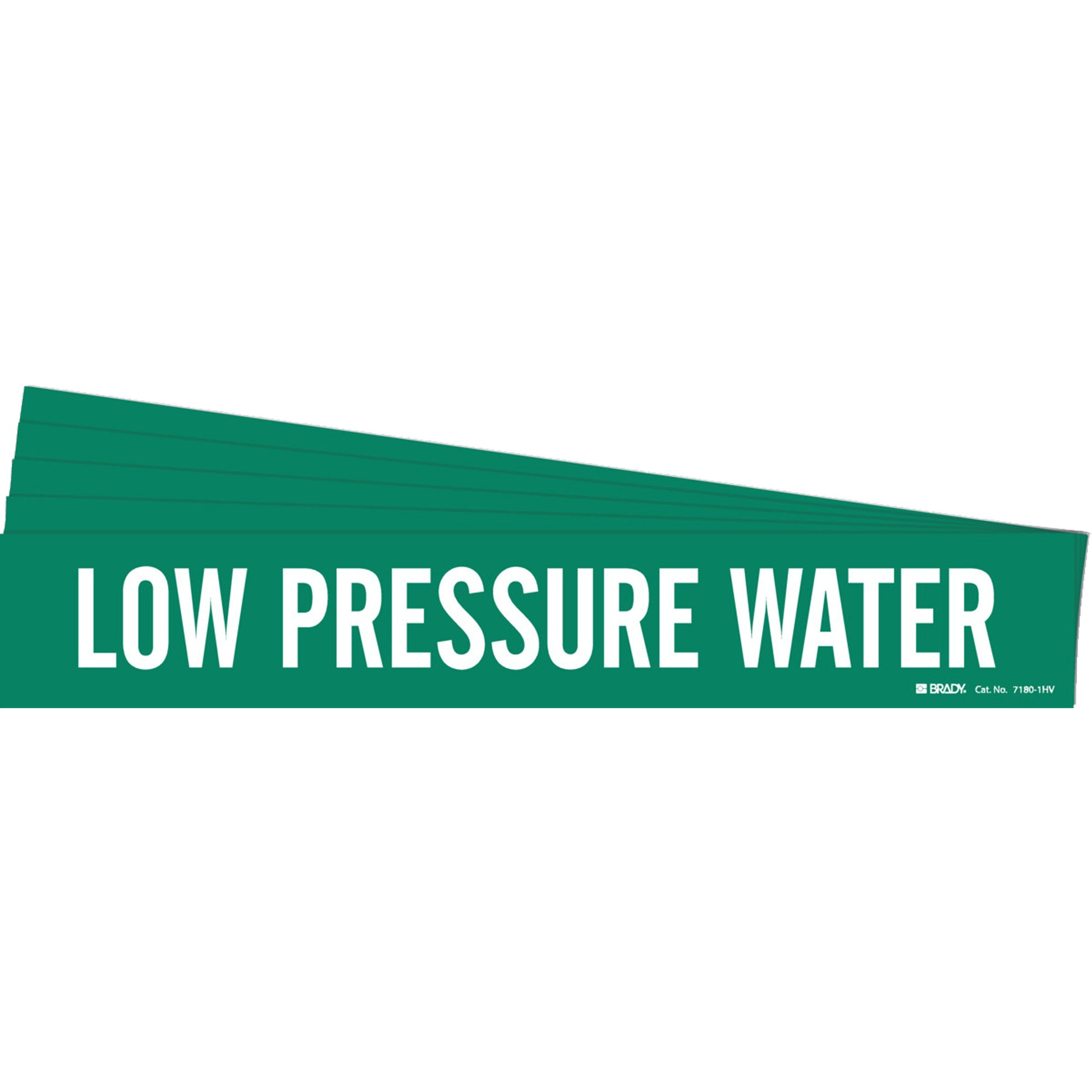 Brady "Low Pressure Water" Pipe Marker, Self-Adhesive, 4" H x 24" W, White on Green