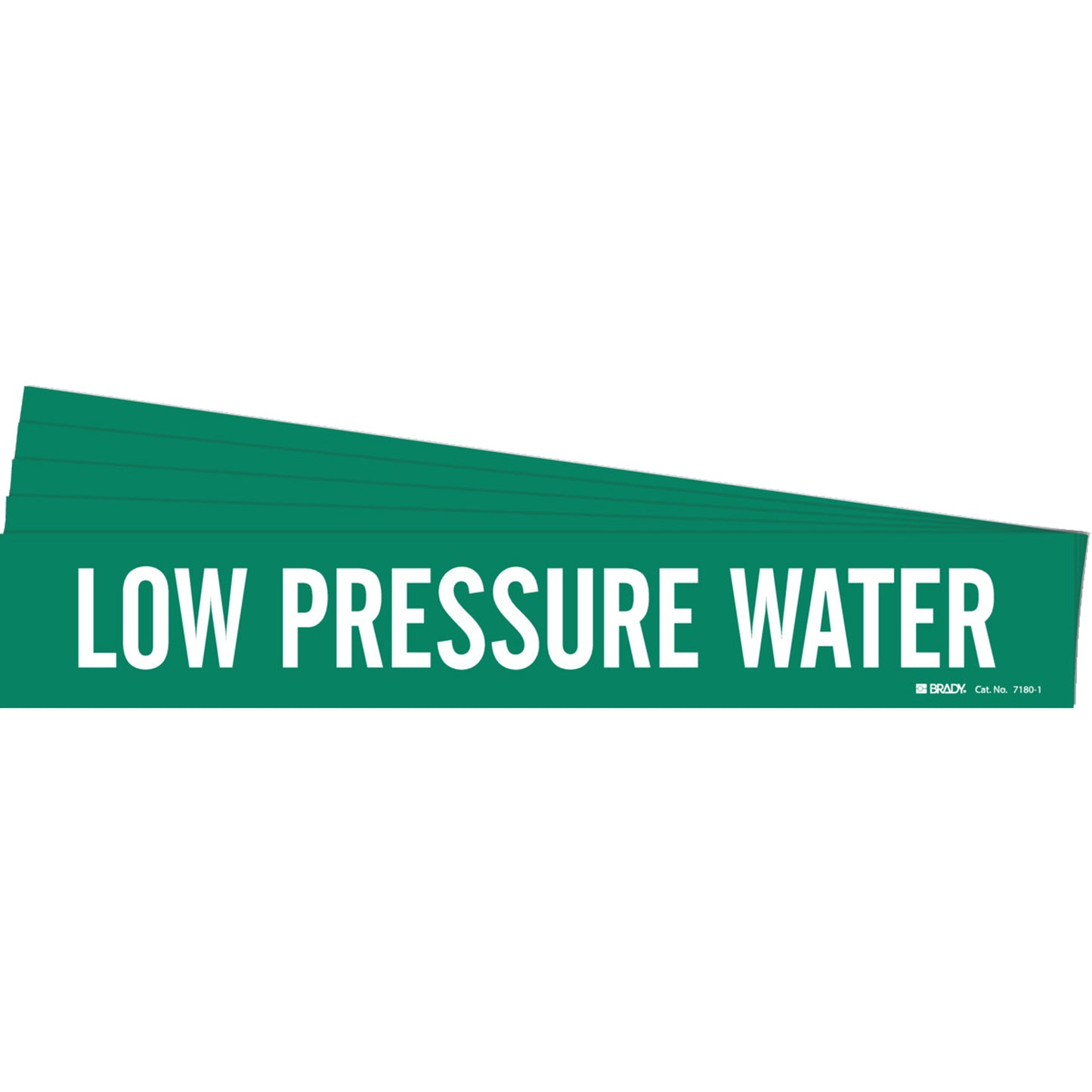 Brady "Low Pressure Water" Pipe Marker, Self-Adhesive, 2-1/4" H x 14" W, White on Green