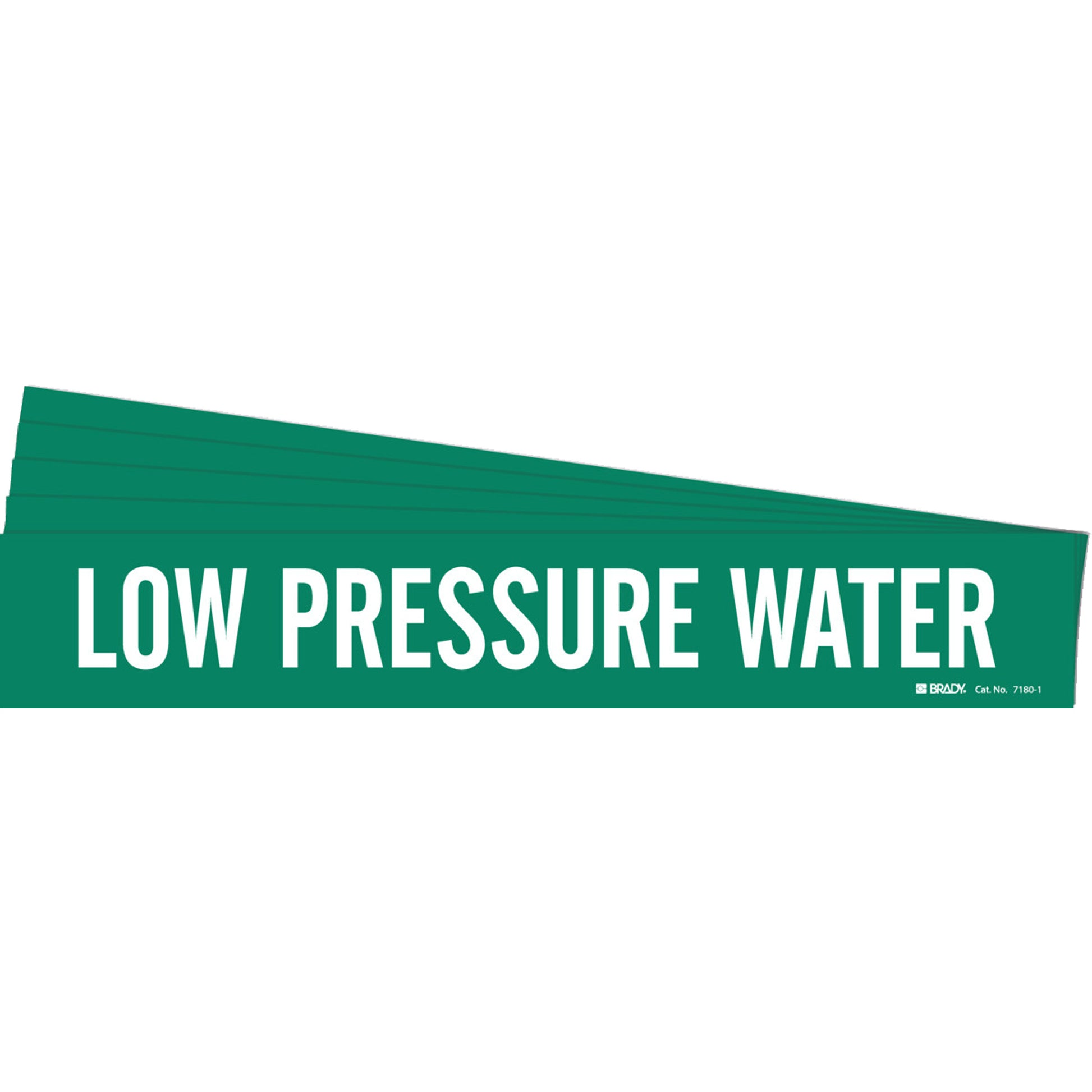 Brady "Low Pressure Water" Pipe Marker, Self-Adhesive, 2-1/4" H x 14" W, White on Green