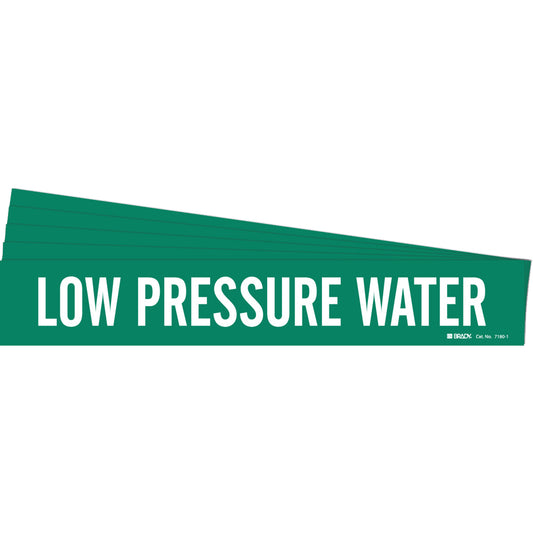Brady "Low Pressure Water" Pipe Marker, Self-Adhesive, 2-1/4" H x 14" W, White on Green