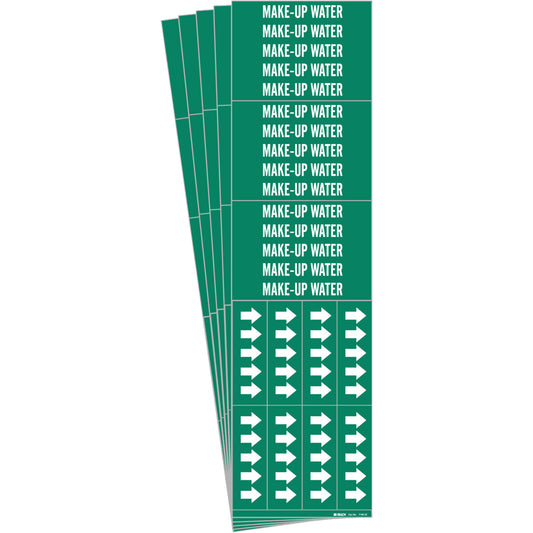 Brady "Make-up Water" Pipe Markers, Self-Adhesive, 2-1/4" H x 2-3/4" W, White on Green