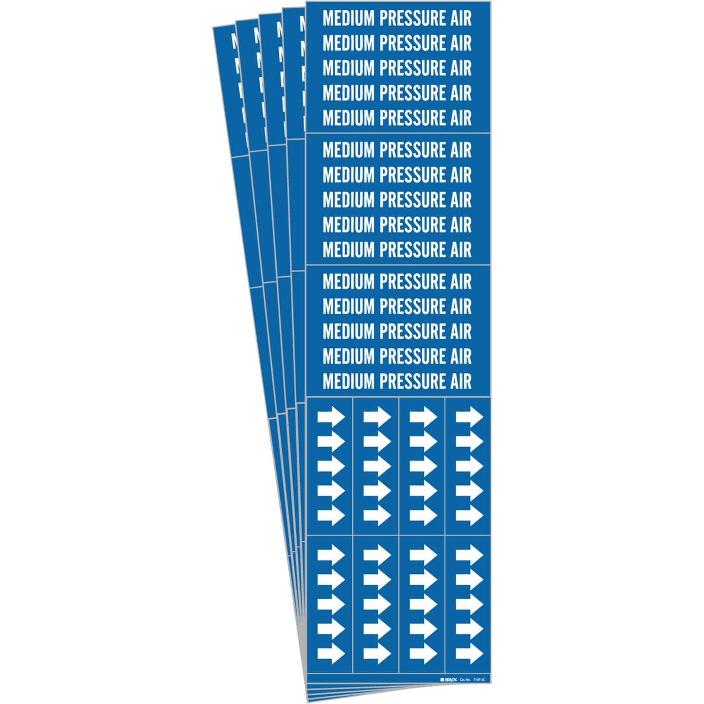 Brady "Medium Pressure Air" Pipe Markers, Self-Adhesive, 2-1/4" H x 2-3/4" W, White on Blue