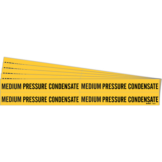 Brady "Medium Pressure Condensate" Pipe Markers, Self-Adhesive, 1-1/8" H x 7" W, Black on Yellow