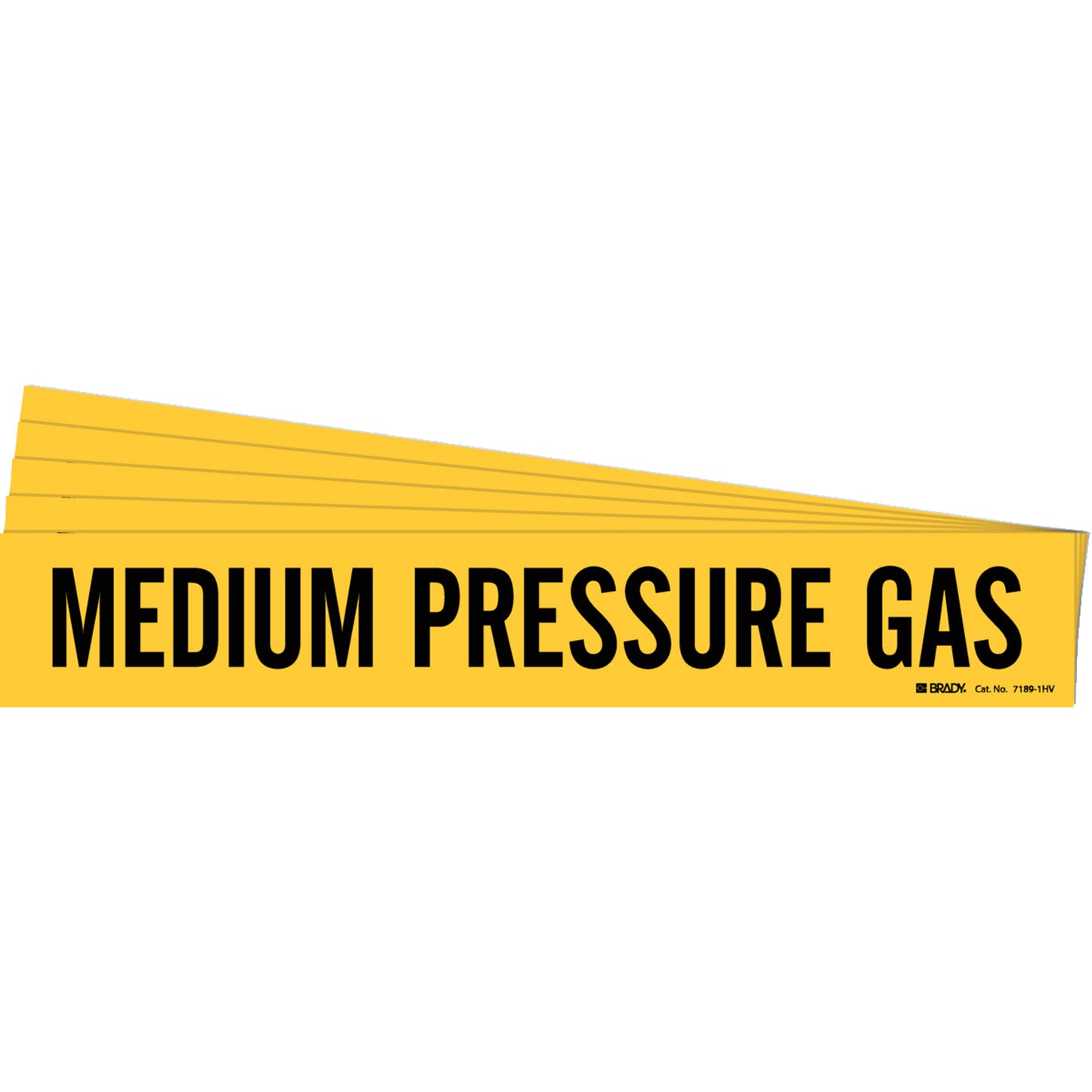 Brady "Medium Pressure Gas" Pipe Marker, Self-Adhesive, 4" H x 24" W, Black on Yellow