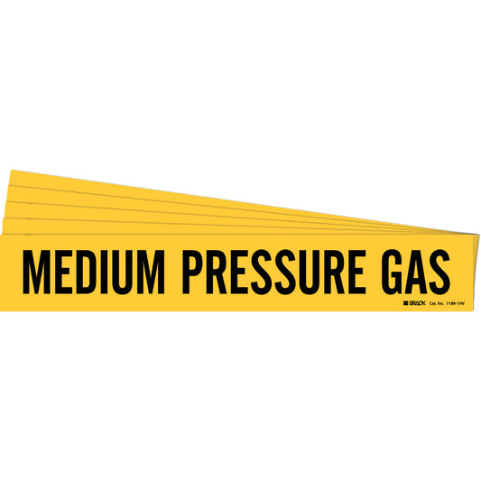 Brady "Medium Pressure Gas" Pipe Marker, Self-Adhesive, 4" H x 24" W, Black on Yellow
