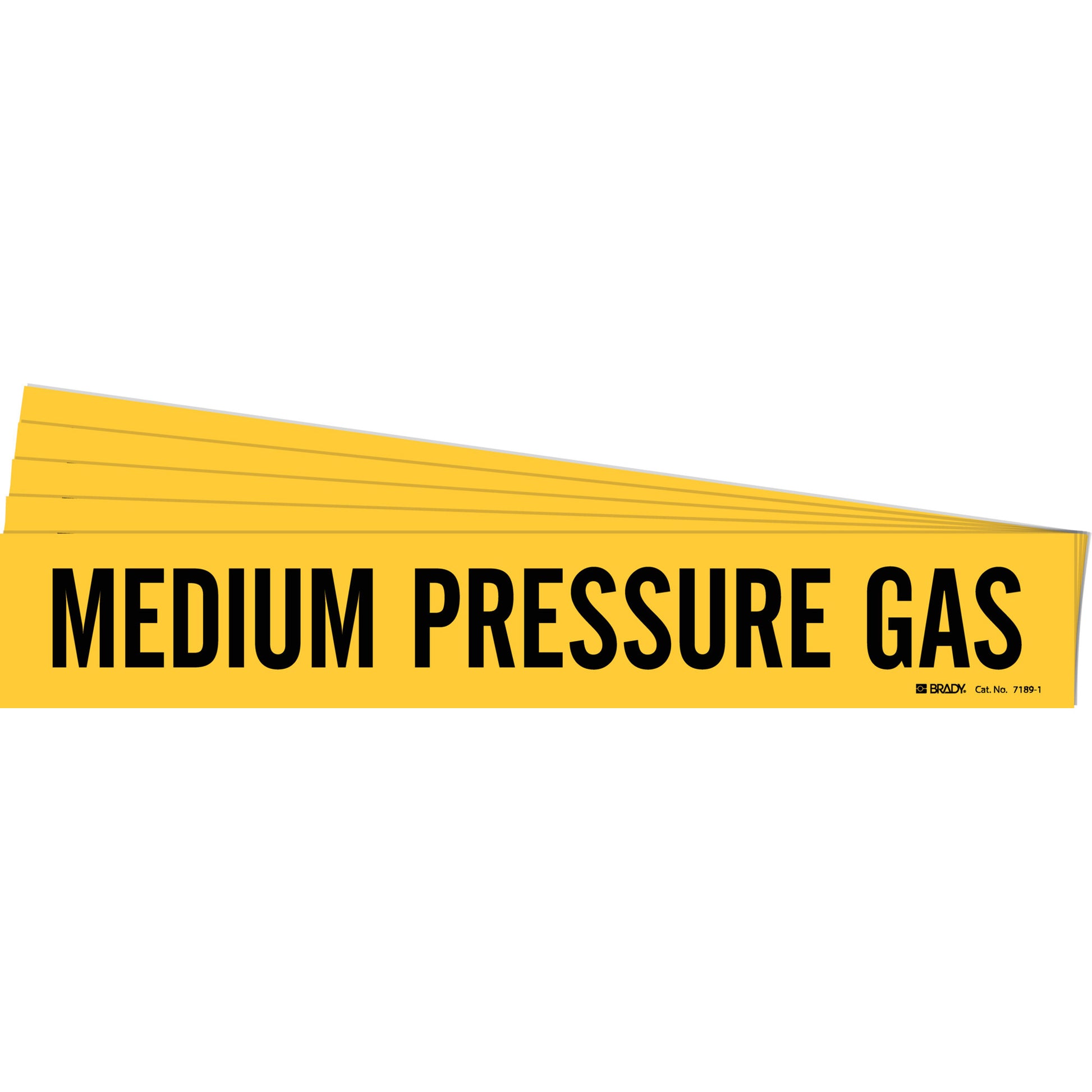 Brady "Medium Pressure Gas" Pipe Marker, Self-Adhesive, 2-1/4" H x 14" W, Black on Yellow