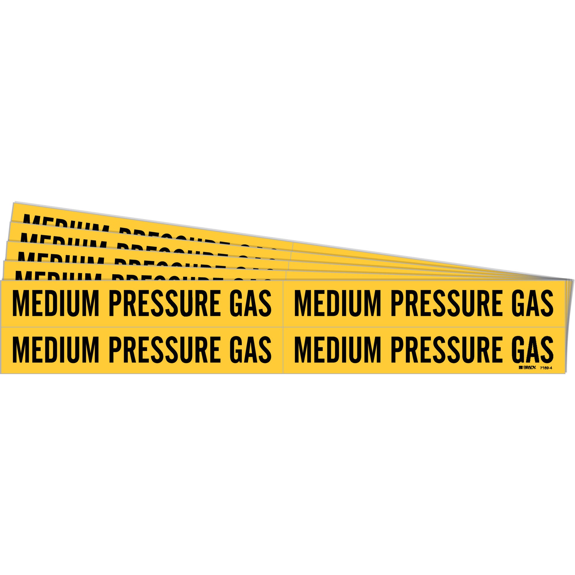 Brady "Medium Pressure Gas" Pipe Markers, Self-Adhesive, 1-1/8" H x 7" W, Black on Yellow