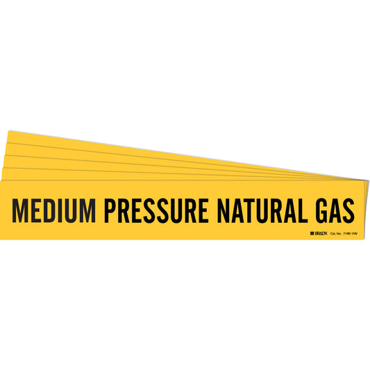 Brady "Medium Pressure Natural Gas" Pipe Marker, Self-Adhesive, 4" H x 24" W, Black on Yellow