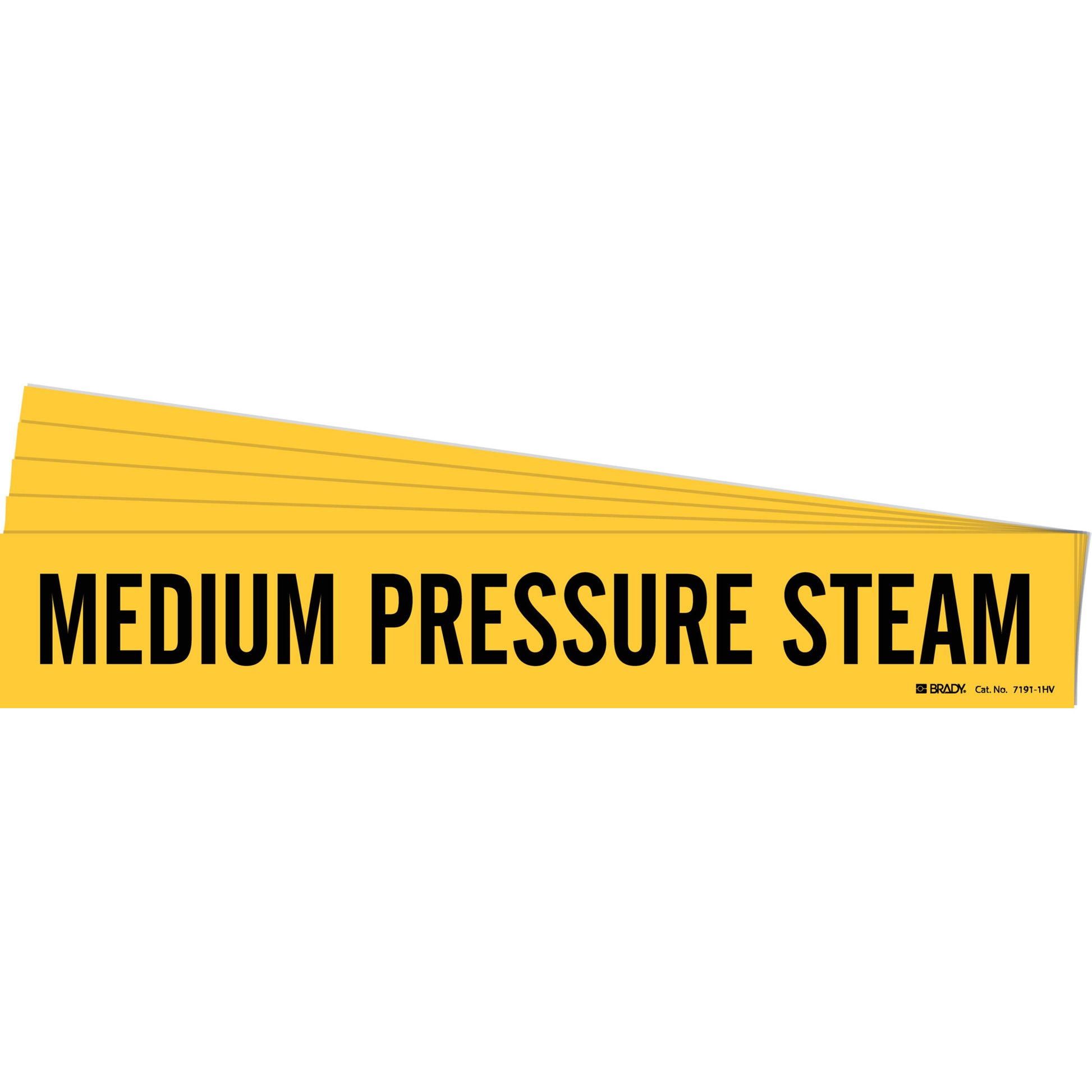 Brady "Medium Pressure Steam" Pipe Marker, Self-Adhesive, 4" H x 24" W, Black on Yellow