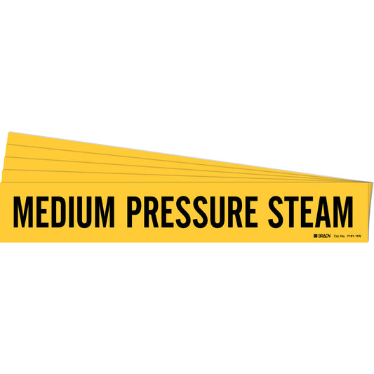 Brady "Medium Pressure Steam" Pipe Marker, Self-Adhesive, 4" H x 24" W, Black on Yellow