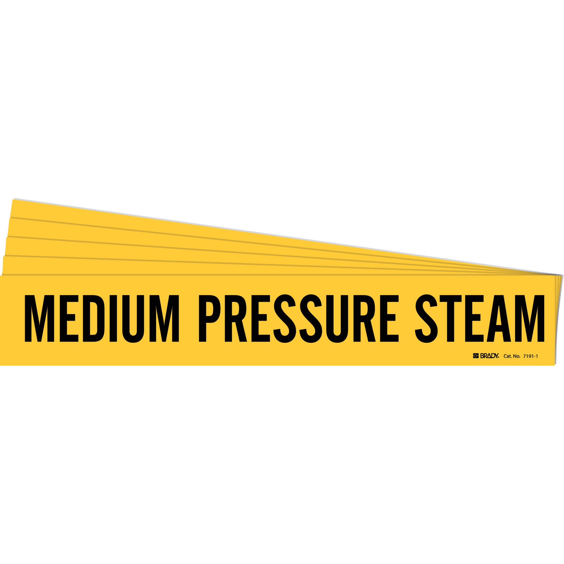 Brady "Medium Pressure Steam" Pipe Marker, Self-Adhesive, 2-1/4" H x 14" W, Black on Yellow
