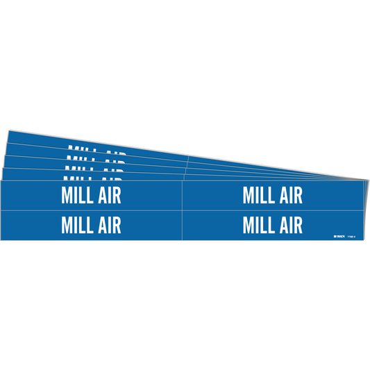 Brady "Mill Air" Pipe Markers, Self-Adhesive, 1-1/8" H x 7" W, White on Blue