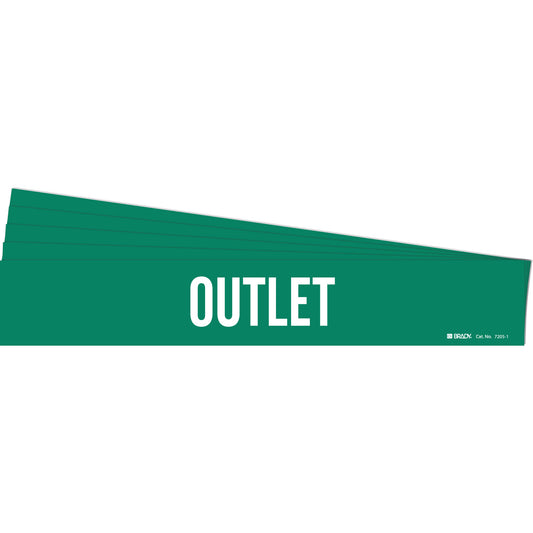 Brady "Outlet" Pipe Marker, Self-Adhesive, 2-1/4" H x 14" W, White on Green