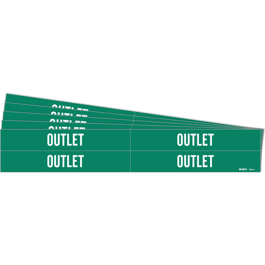 Brady "Outler" Pipe Markers, Self-Adhesive, 1-1/8" H x 7" W, White on Green