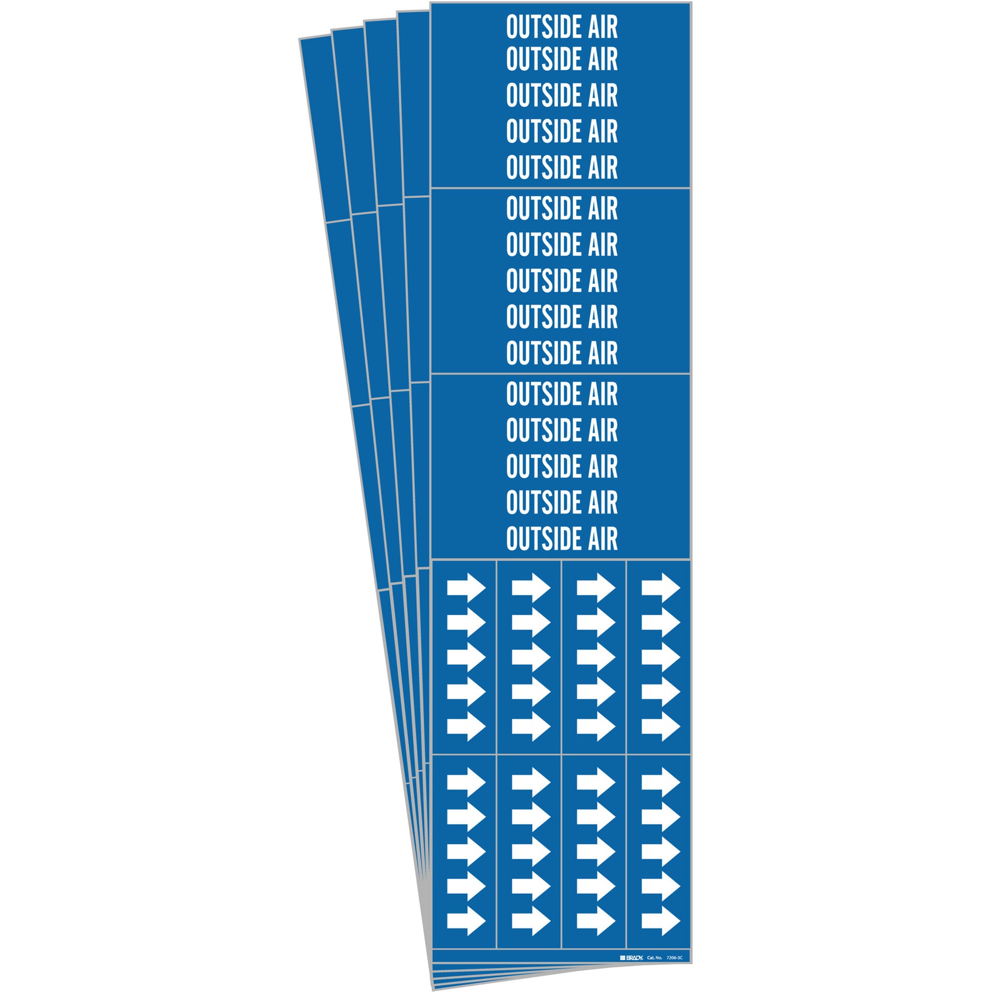 Brady "Outside Air" Pipe Markers, Self-Adhesive, 2-1/4" H x 2-3/4" W, White on Blue