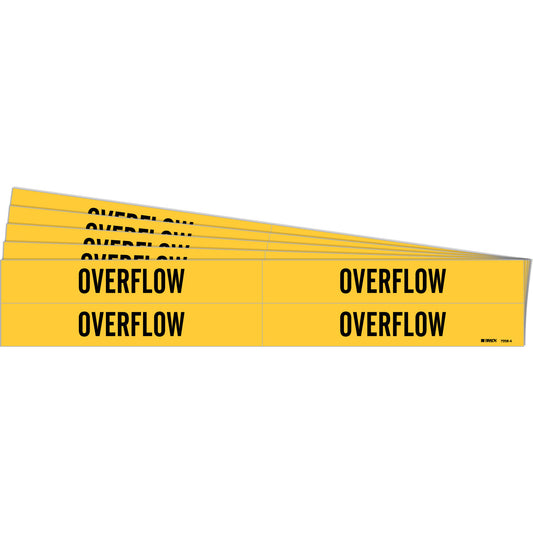 Brady "Overflow" Pipe Markers, Self-Adhesive, 1-1/8" H x 7" W, Black on Yellow