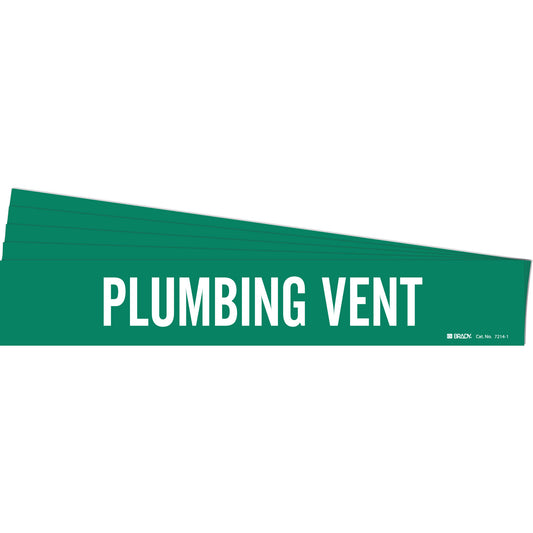 Brady "Plumbing Vent" Pipe Marker, Self-Adhesive, 2-1/4" H x 14" W, White on Green
