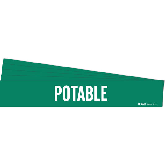 Brady "Potable" Pipe Marker, Self-Adhesive, 2-1/4" H x 14" W, White on Green