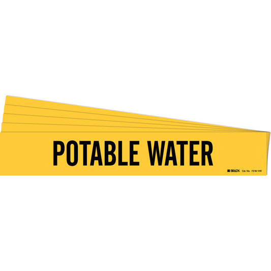 Brady "Potable Water" Pipe Marker, Self-Adhesive, 4" H x 24" W, Black on Yellow