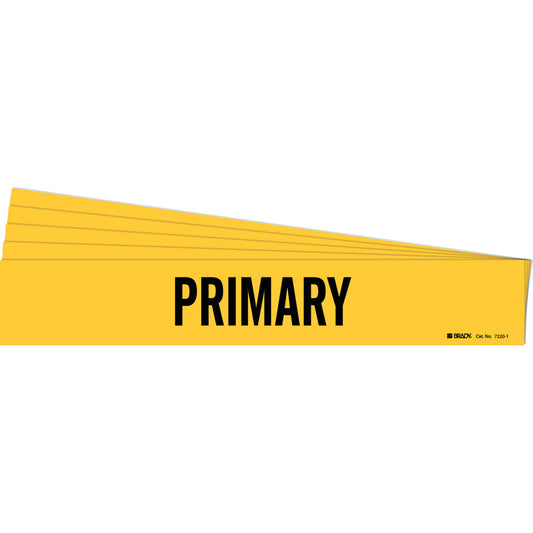 Brady "Primary" Pipe Marker, Self-Adhesive, 2-1/4" H x 14" W, Black on Yellow
