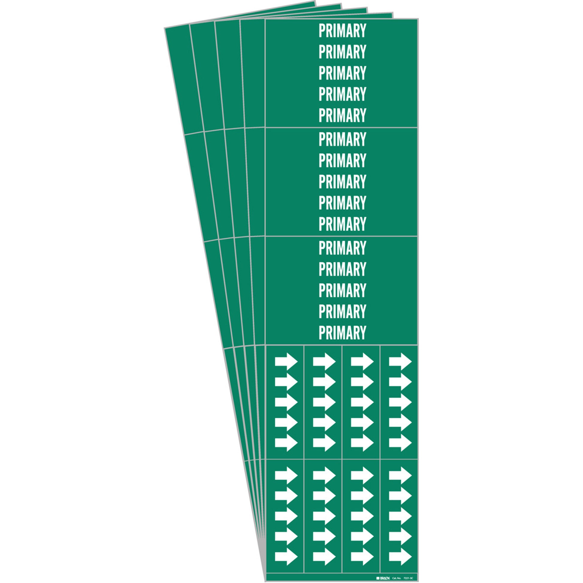 Brady "Primary" Pipe Markers, Self-Adhesive, 2-1/4" H x 2-3/4" W, White on Green