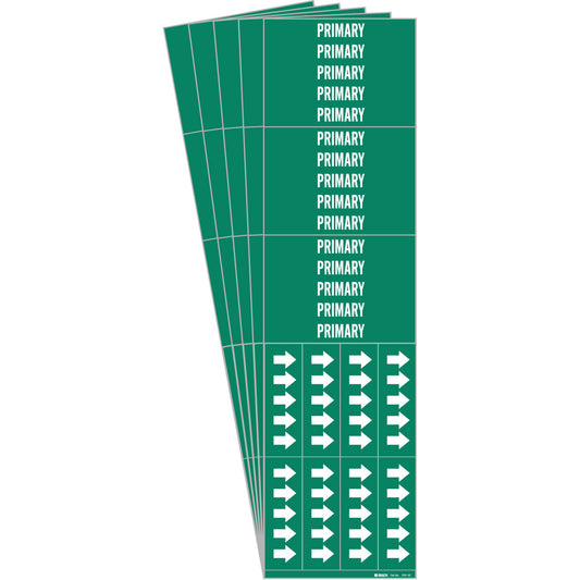 Brady "Primary" Pipe Markers, Self-Adhesive, 2-1/4" H x 2-3/4" W, White on Green